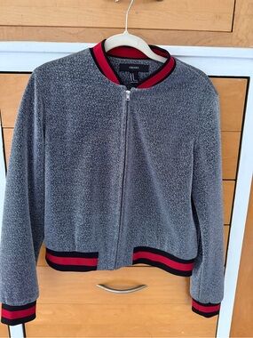 Forever 21 Gray & Red Bomber Jacket Zip Front Size M